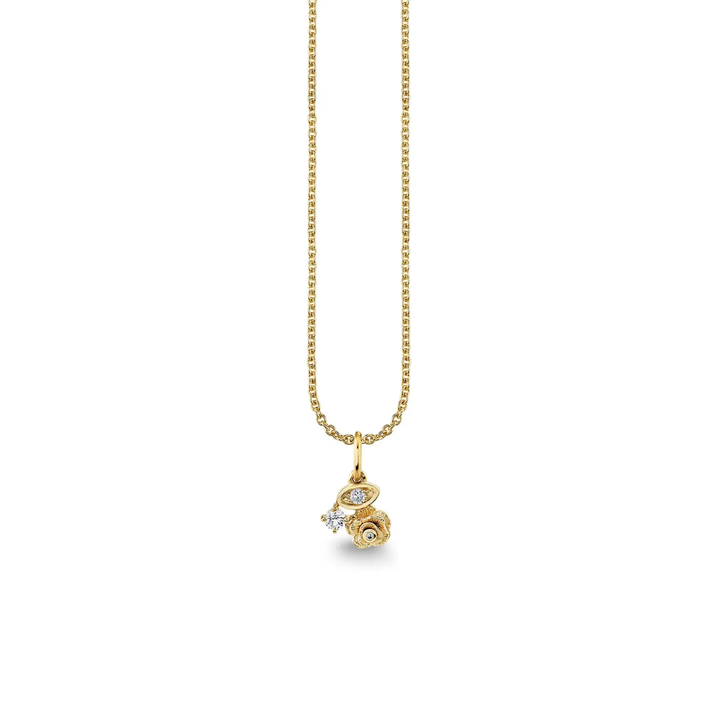 Gold & Diamond Marquise Eye Rose Charm