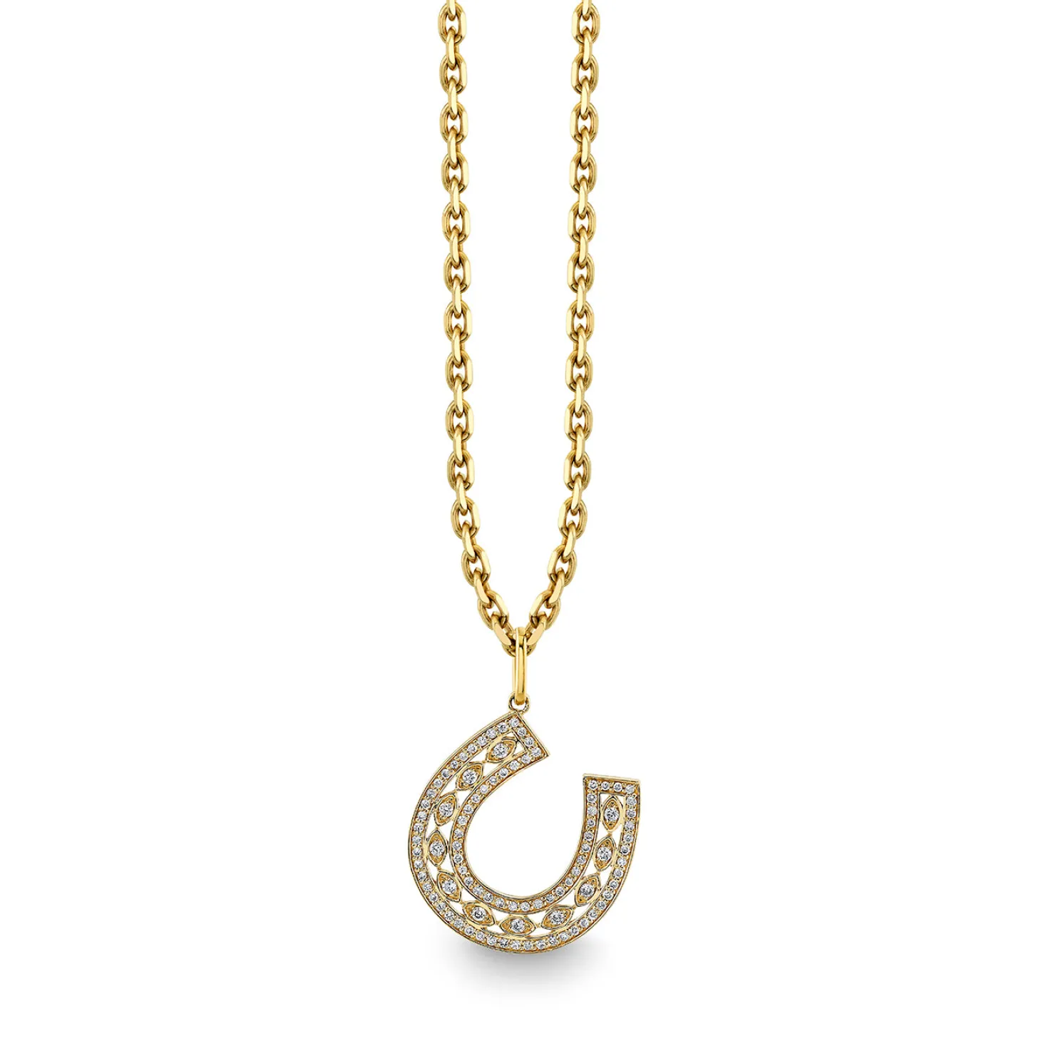 Gold & Diamond Marquise Eye Horseshoe Charm