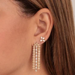 Gold & Diamond Marquise Eye Long Drop Earrings