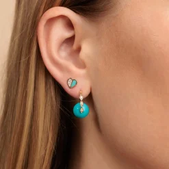 Gold & Diamond Marquise Eye Turquoise Earrings