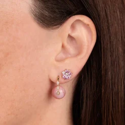 Gold & Diamond Marquise Eye Pink Opal Earrings