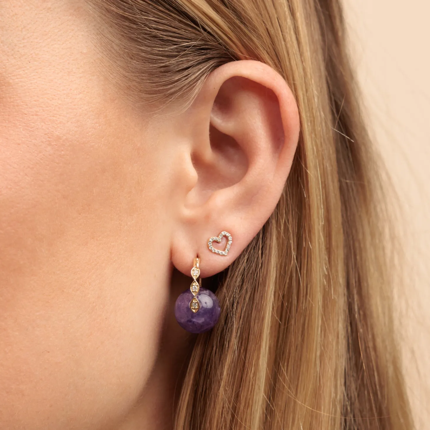 Gold & Diamond Marquise Eye Amethyst Earrings