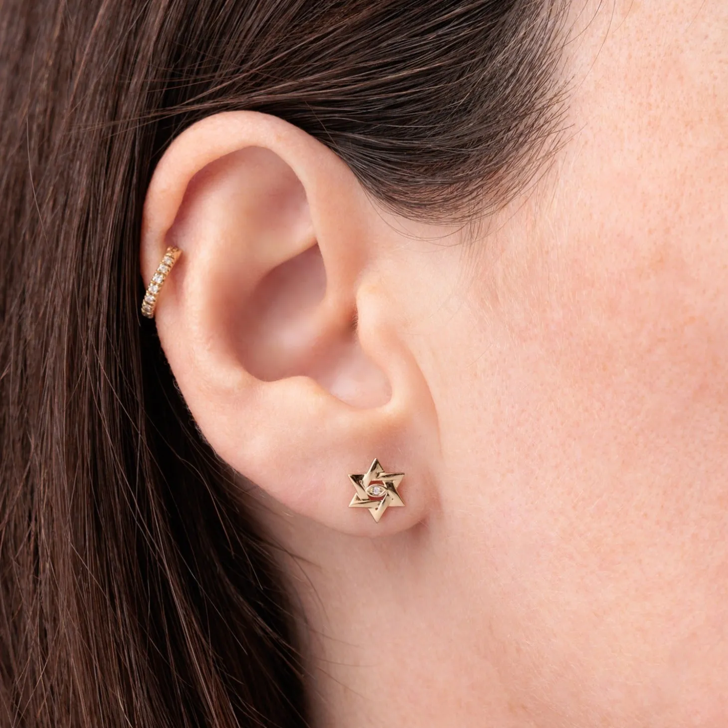 Gold & Diamond Marquise Eye Star Of David Stud