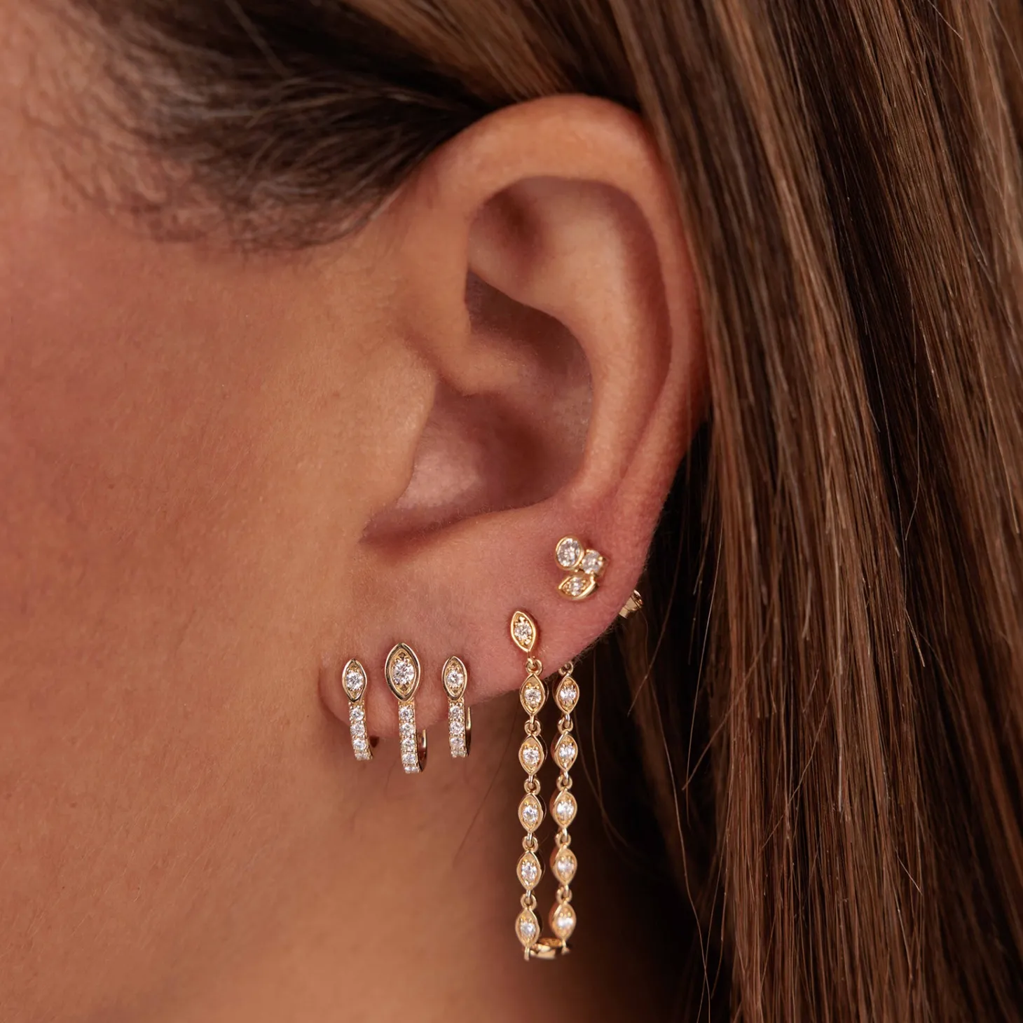 Gold & Diamond Marquise Eye Drop Earring