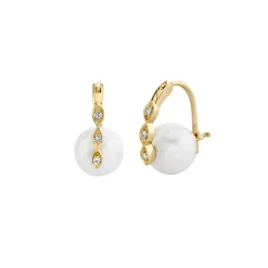 Gold & Diamond Marquise Eye Pearl Earrings