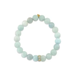 Gold & Diamond Marquise Eye Rondelle on Aquamarine