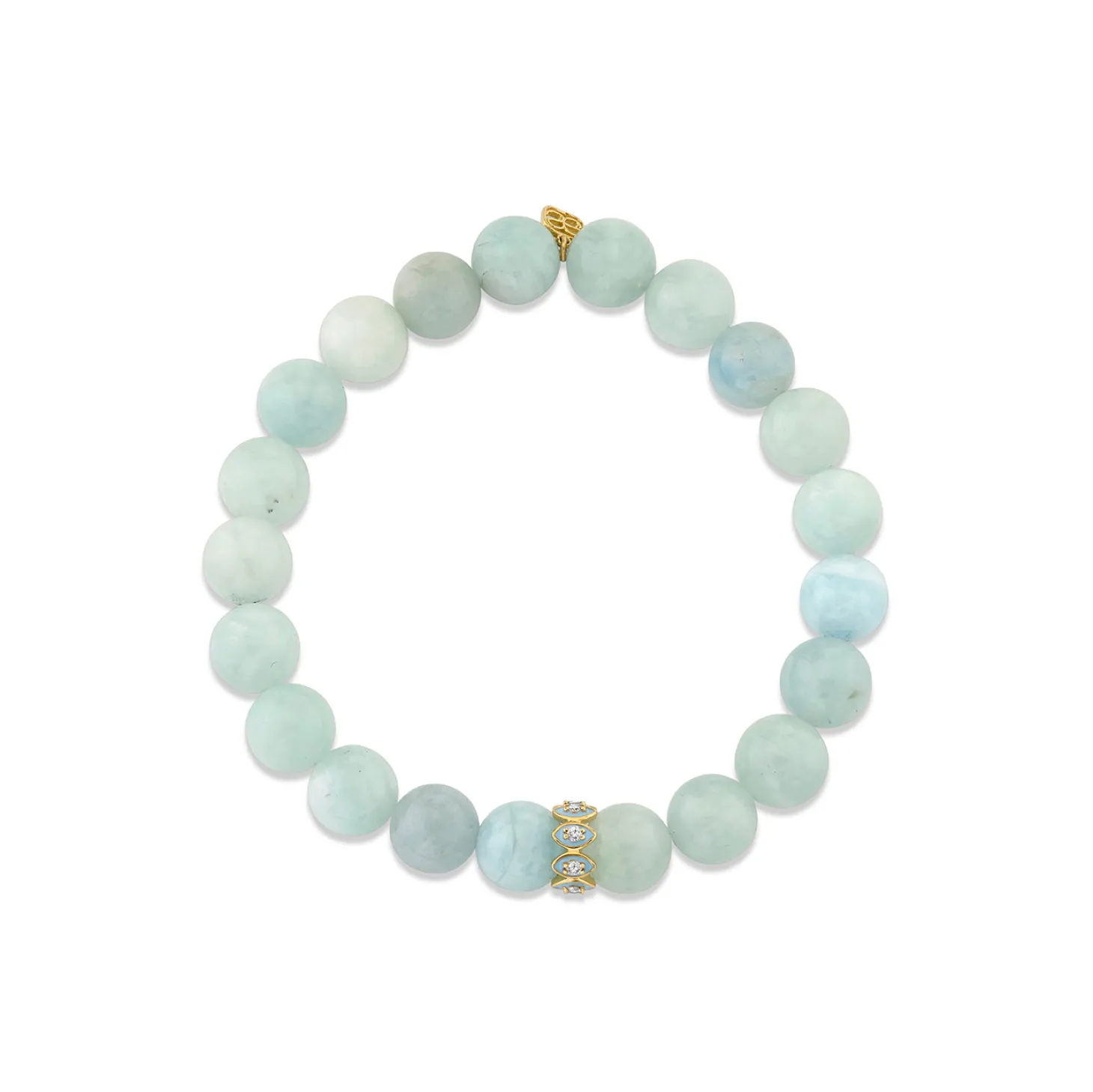 Gold & Diamond Marquise Eye Rondelle on Aquamarine
