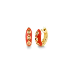 Gold & Diamond Marquise Eye Puffy Huggie Hoop