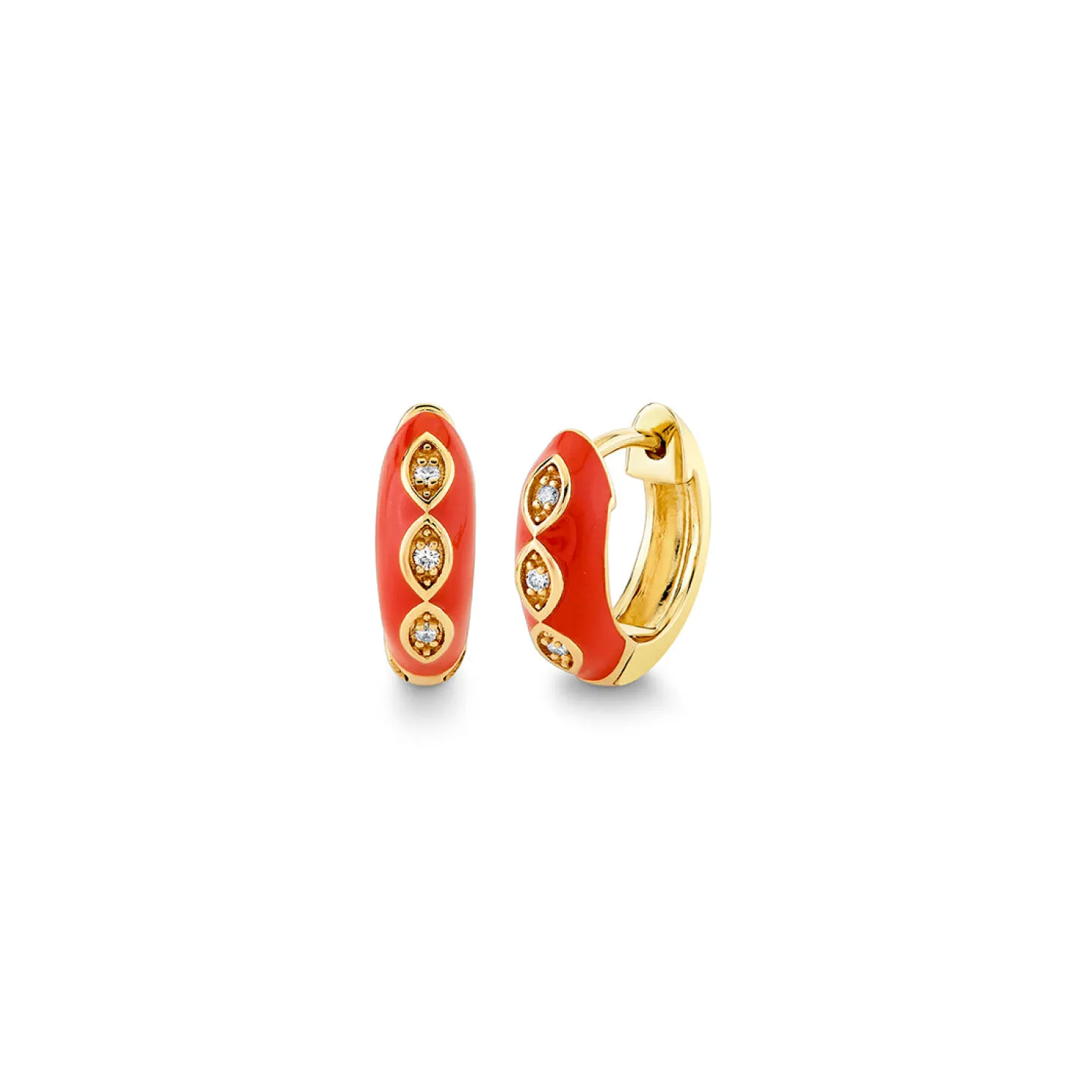 Gold & Diamond Marquise Eye Puffy Huggie Hoop