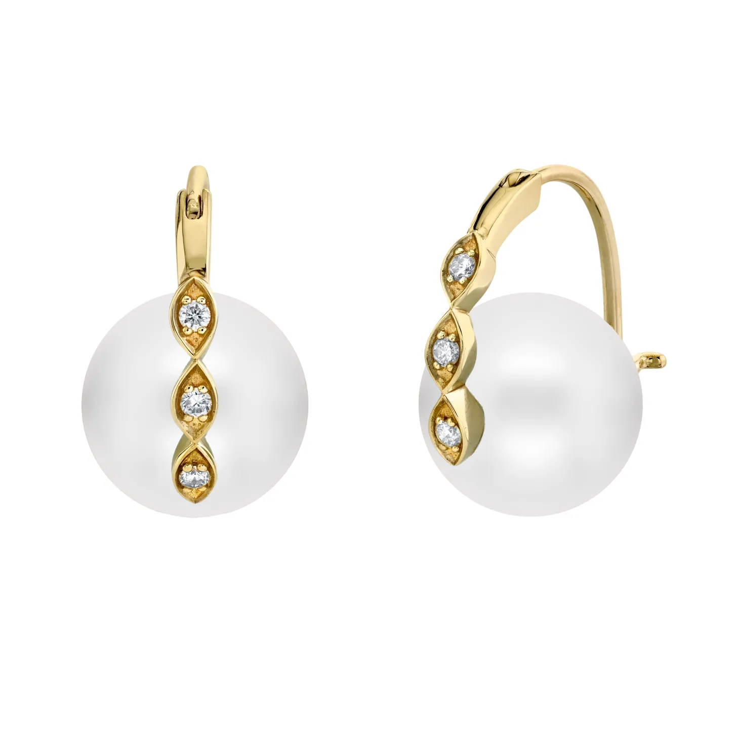 Gold & Diamond Marquise Eye Pearl Earrings
