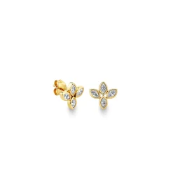 Gold & Diamond Marquise Flower Stud