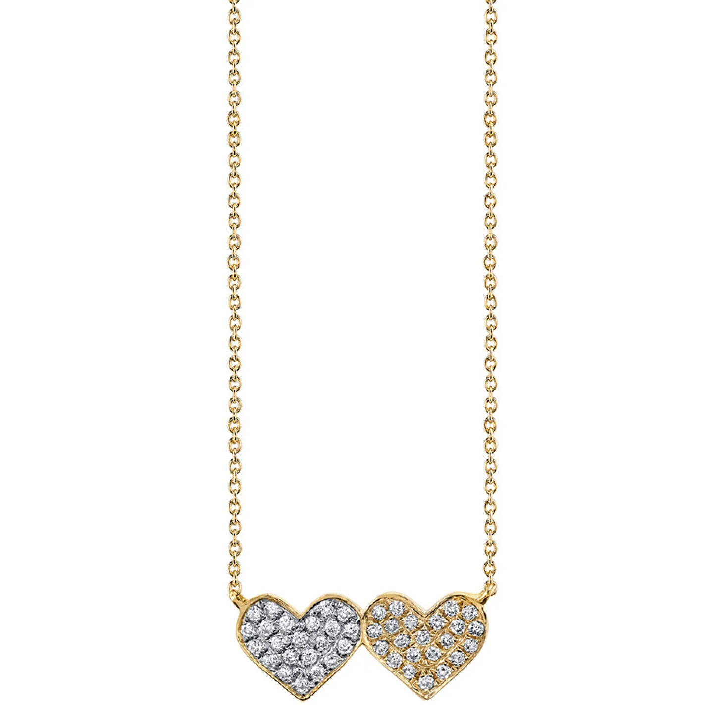 Gold & Diamond Medium Double Heart Necklace