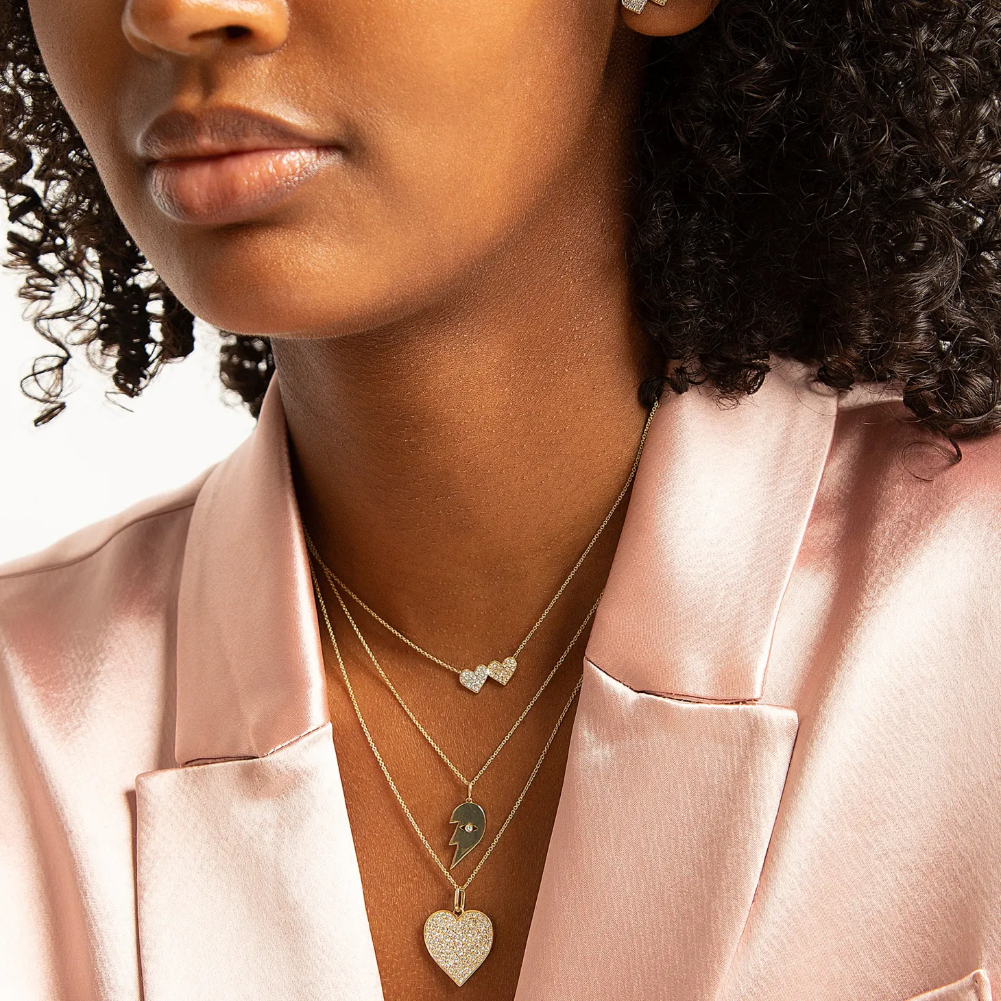 Gold & Diamond Medium Double Heart Necklace
