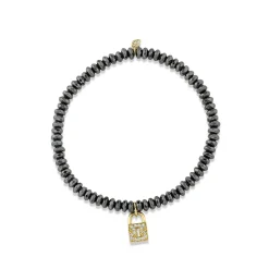 Gold & Diamond Medium Key Hole Lock On Hematite