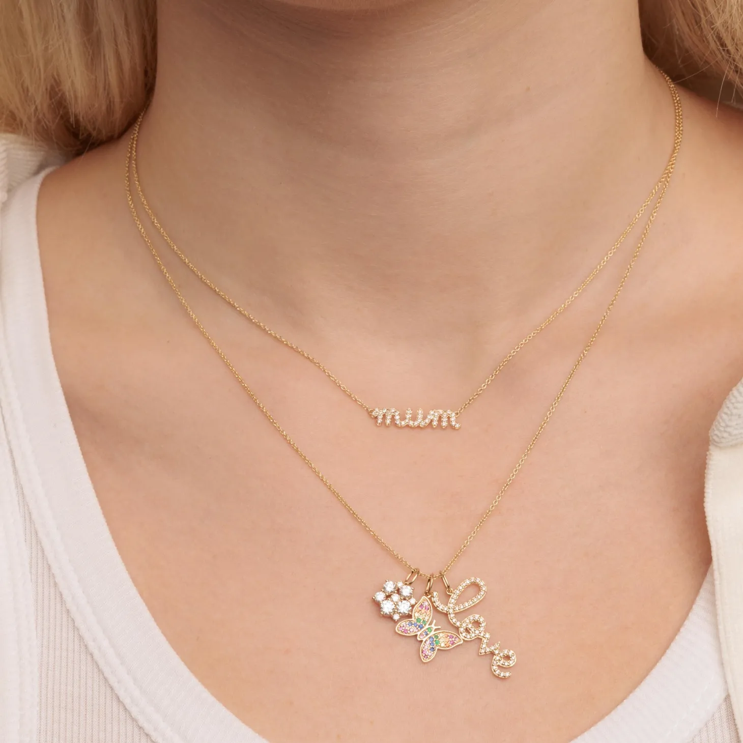 Gold & Diamond Medium Love Charm Necklace