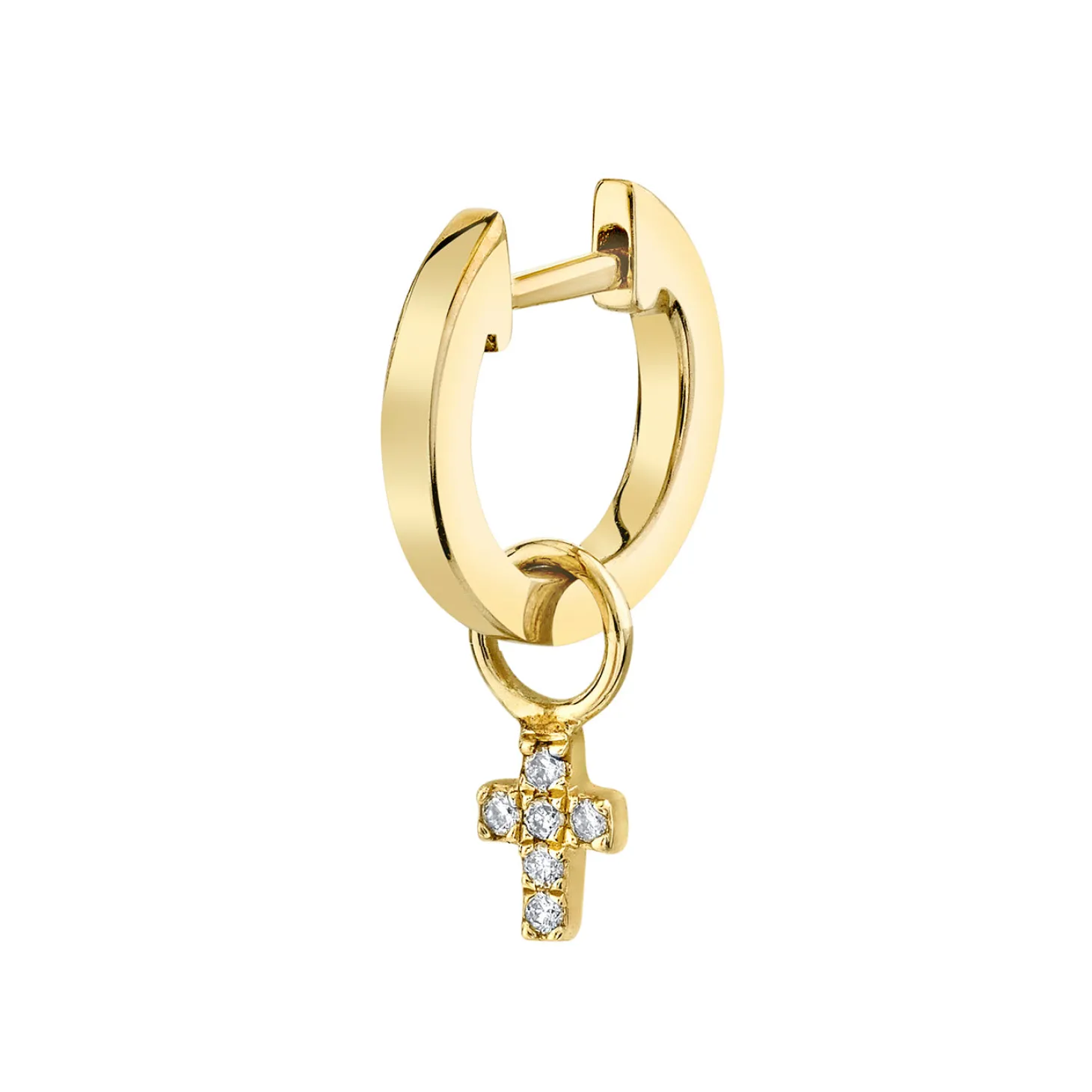 Gold & Diamond Mini Cross Charm Hoops