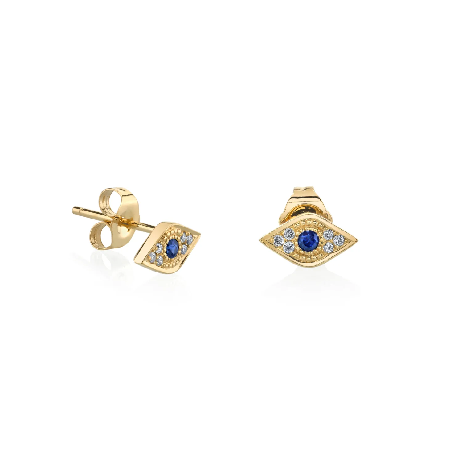 Gold & Diamond Mini Eye with Sapphire Stud