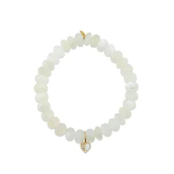 Gold & Diamond Mini Heart on White Moonstone