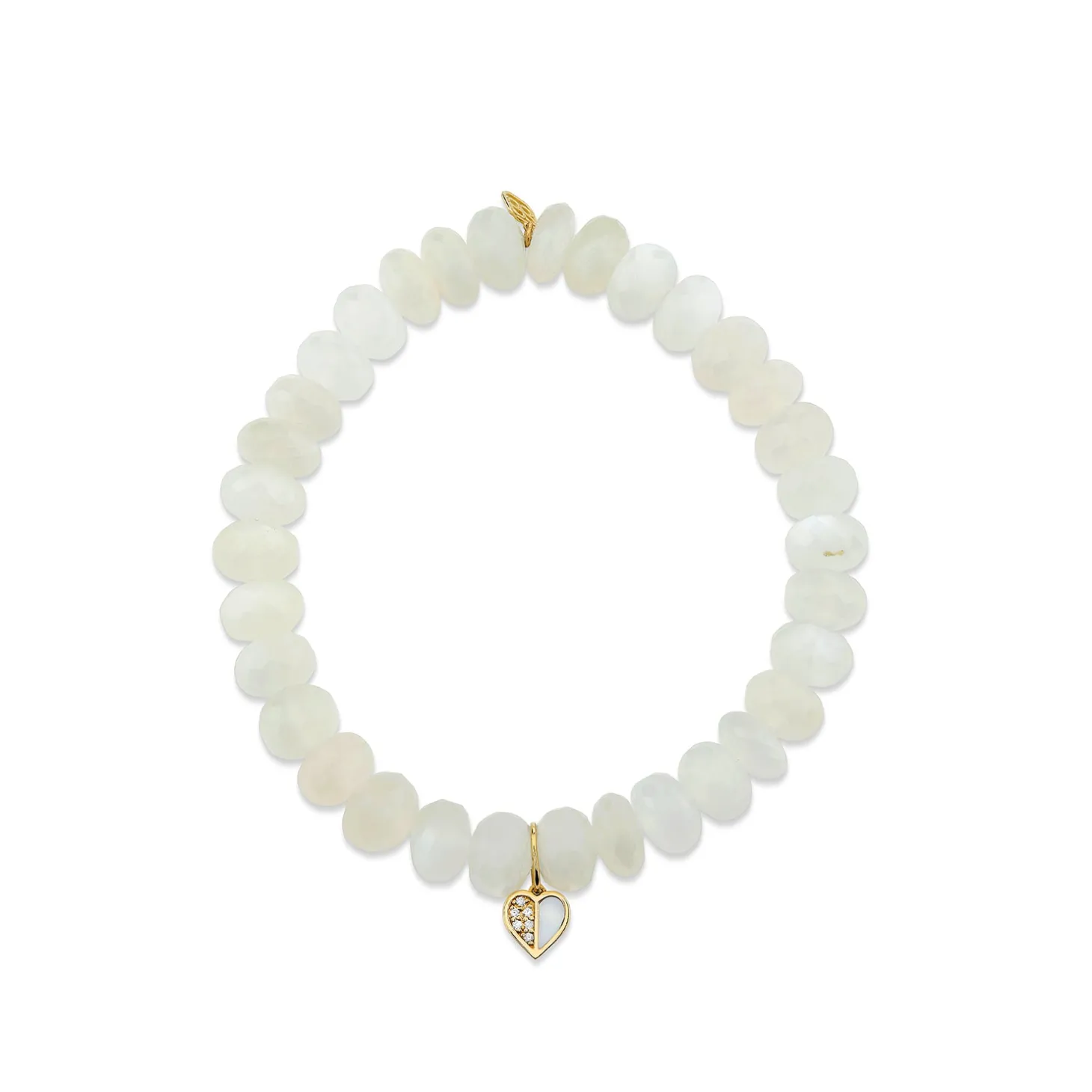 Gold & Diamond Mini Heart on White Moonstone