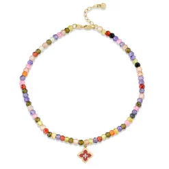 Gold & Diamond Mini Moroccan Flower Rainbow Zircon Anklet