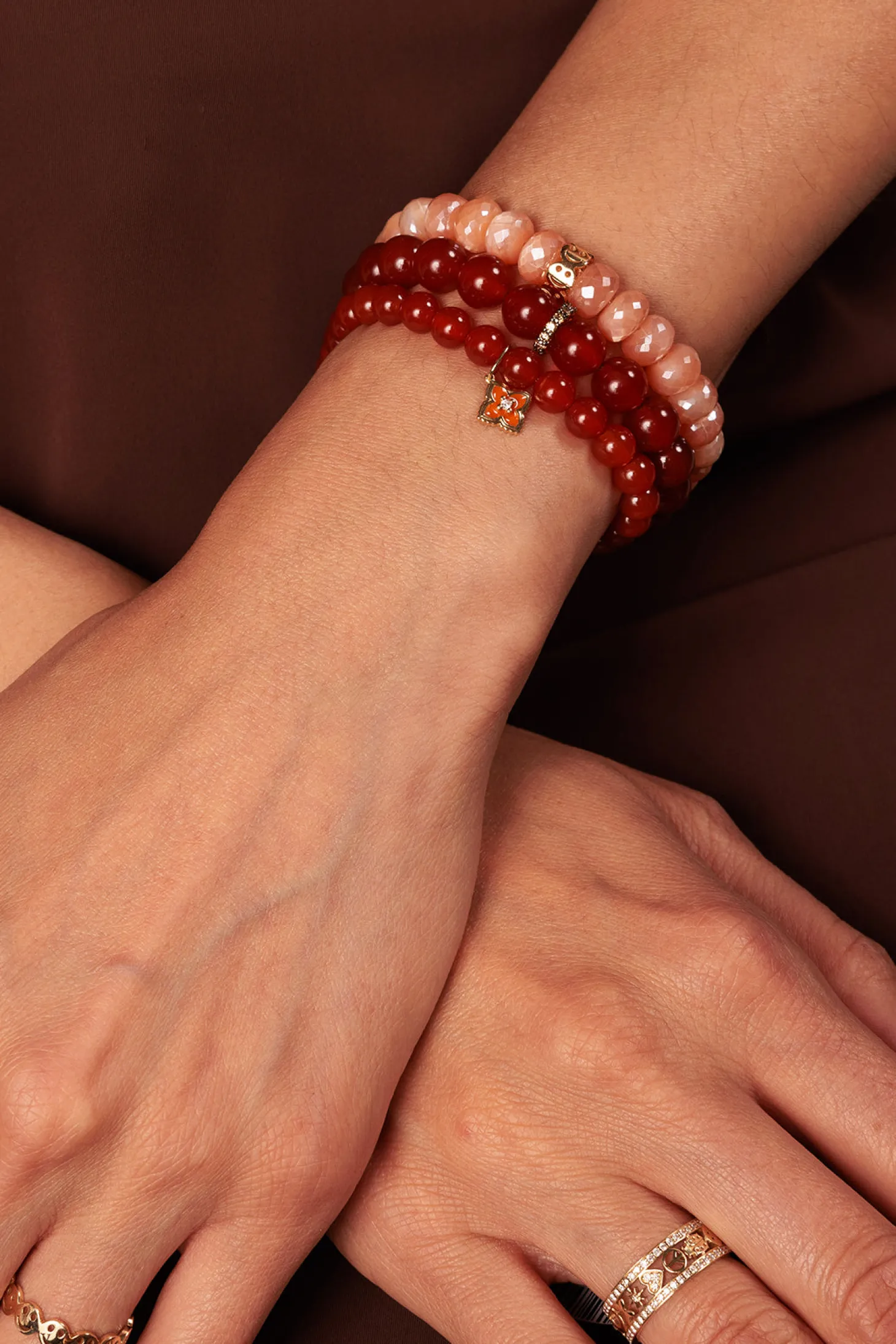 Gold & Diamond Mini Moroccan Flower on Carnelian