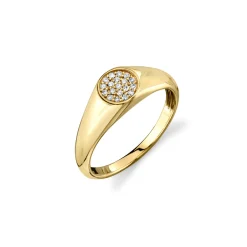 Gold & Diamond Mini Oval Pave Signet Ring