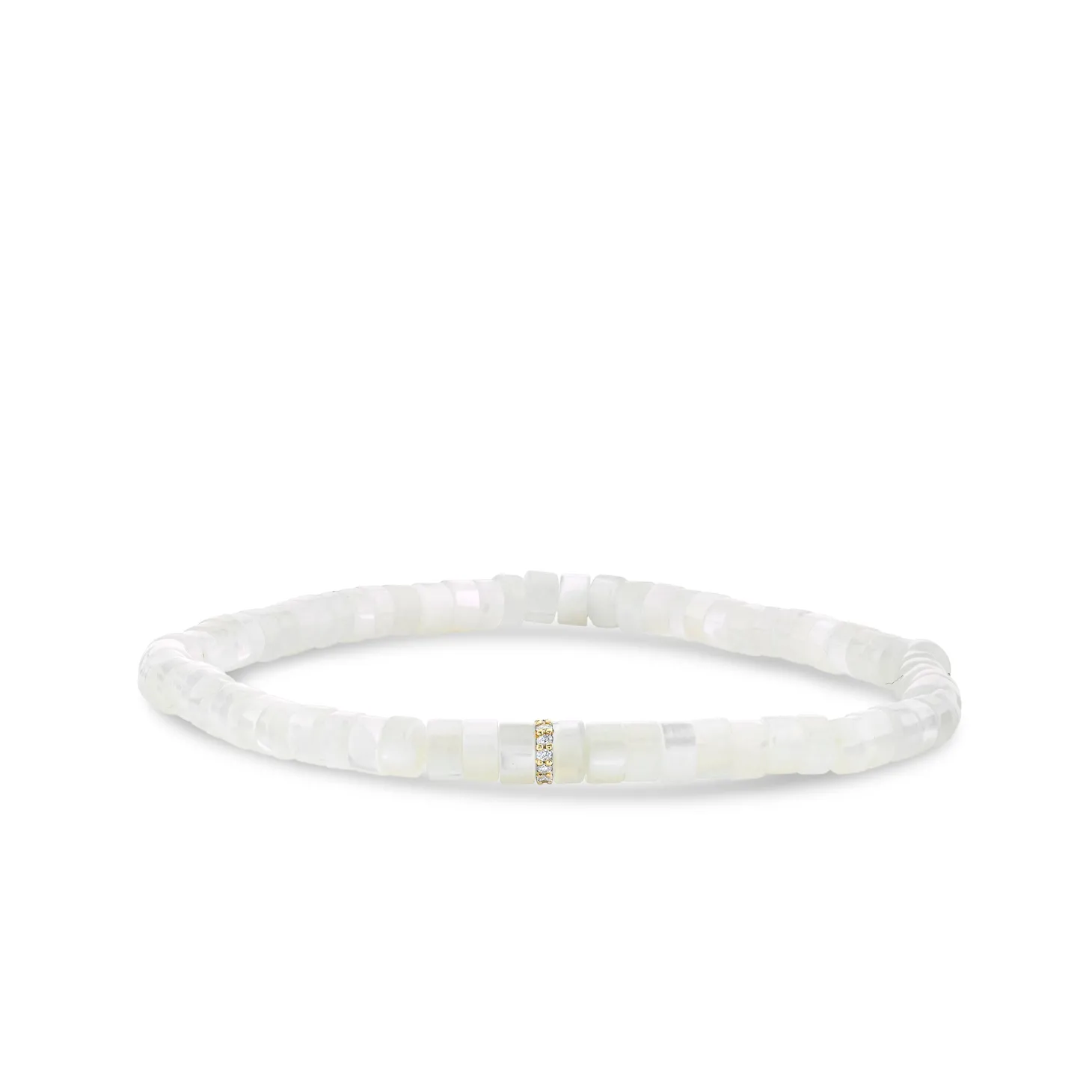 Gold & Diamond 4mm Cocktail Eternity Rondelle on Mother of Pearl Heishi