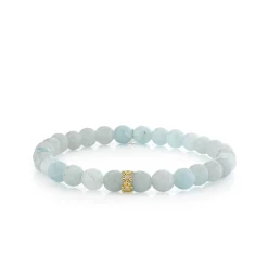 Gold & Diamond 6mm Tiny Daisy Rondelle on Aquamarine