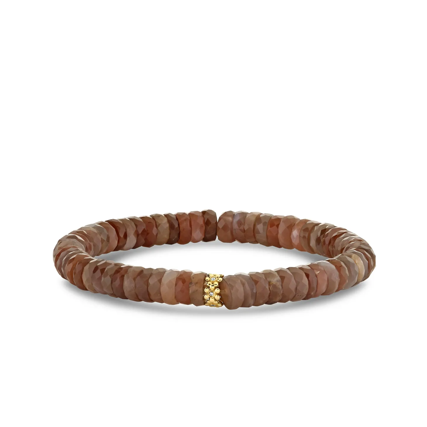 Gold & Diamond 6mm Tiny Daisy Rondelle on Chocolate Moonstone Heishi