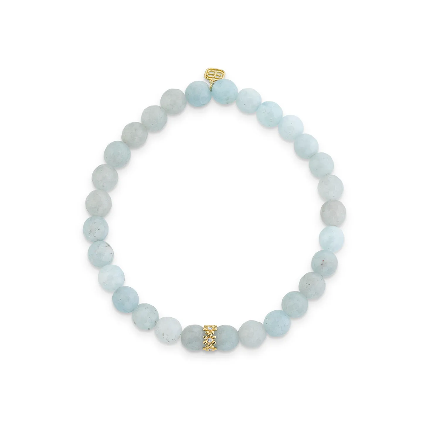 Gold & Diamond 6mm Tiny Daisy Rondelle on Aquamarine