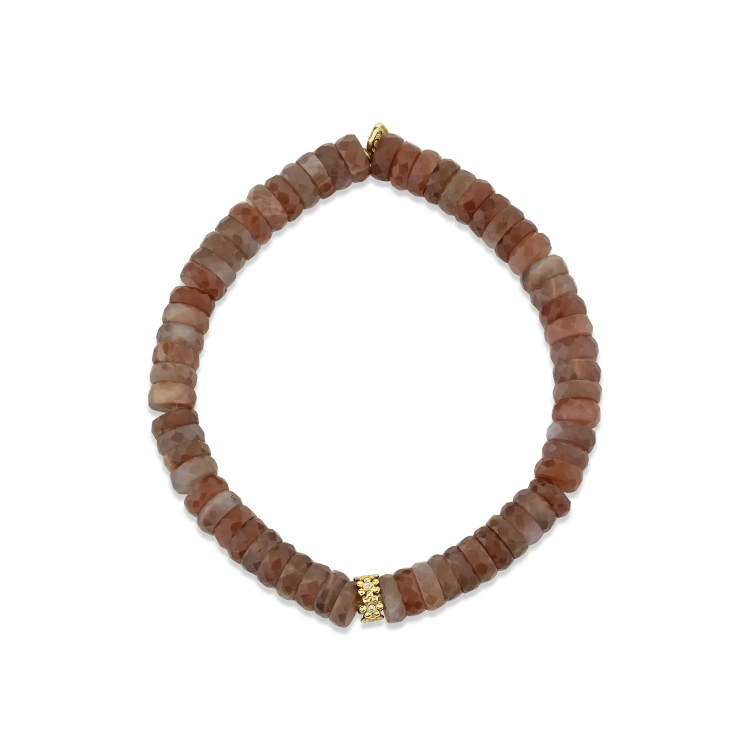 Gold & Diamond 6mm Tiny Daisy Rondelle on Chocolate Moonstone Heishi