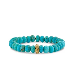 Gold & Diamond 8mm Tiny Rose Rondelle on Turquoise