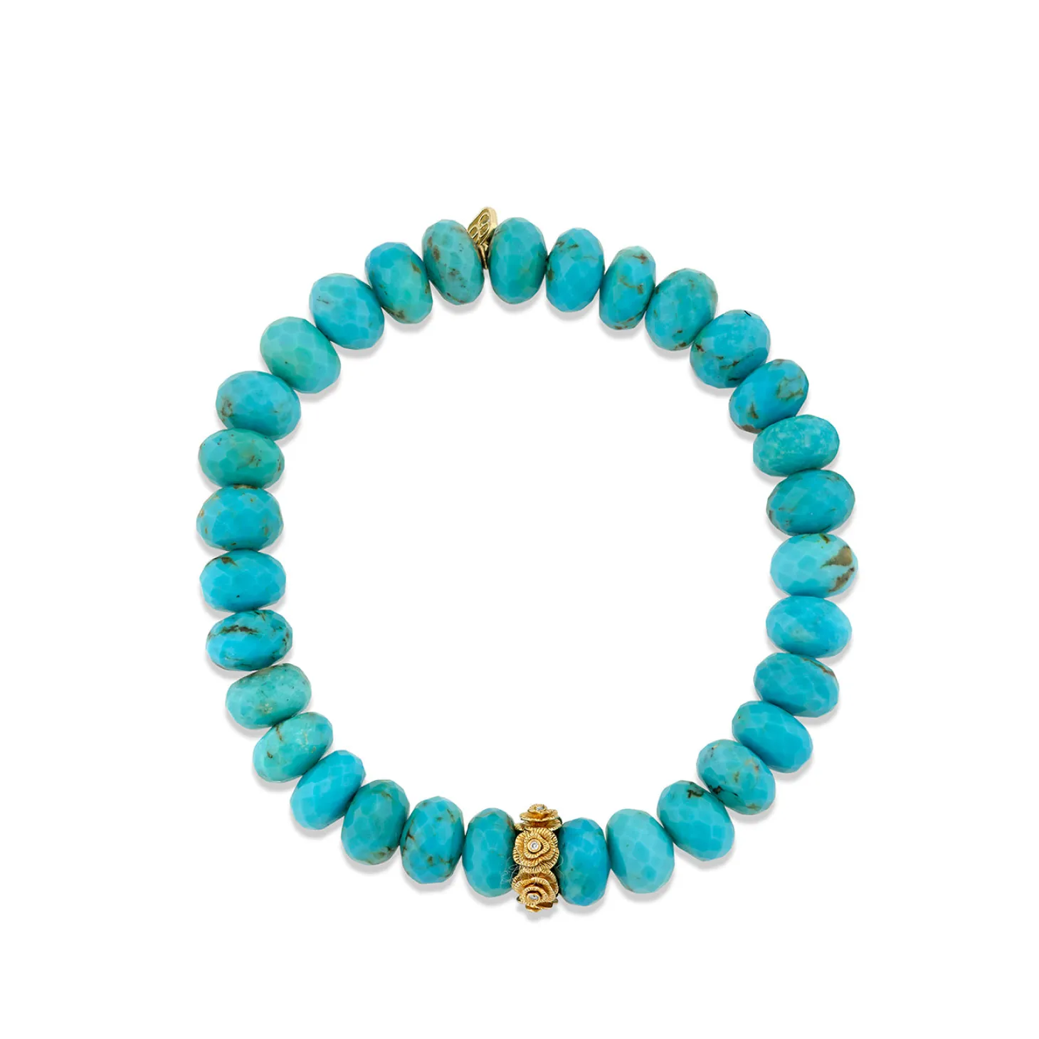 Gold & Diamond 8mm Tiny Rose Rondelle on Turquoise