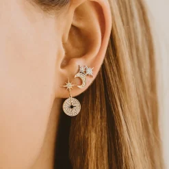 Gold & Diamond Moon and Starburst Stud