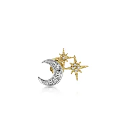 Gold & Diamond Moon and Starburst Stud