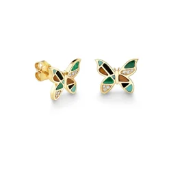 Gold & Diamond Mosaic Butterfly Stud