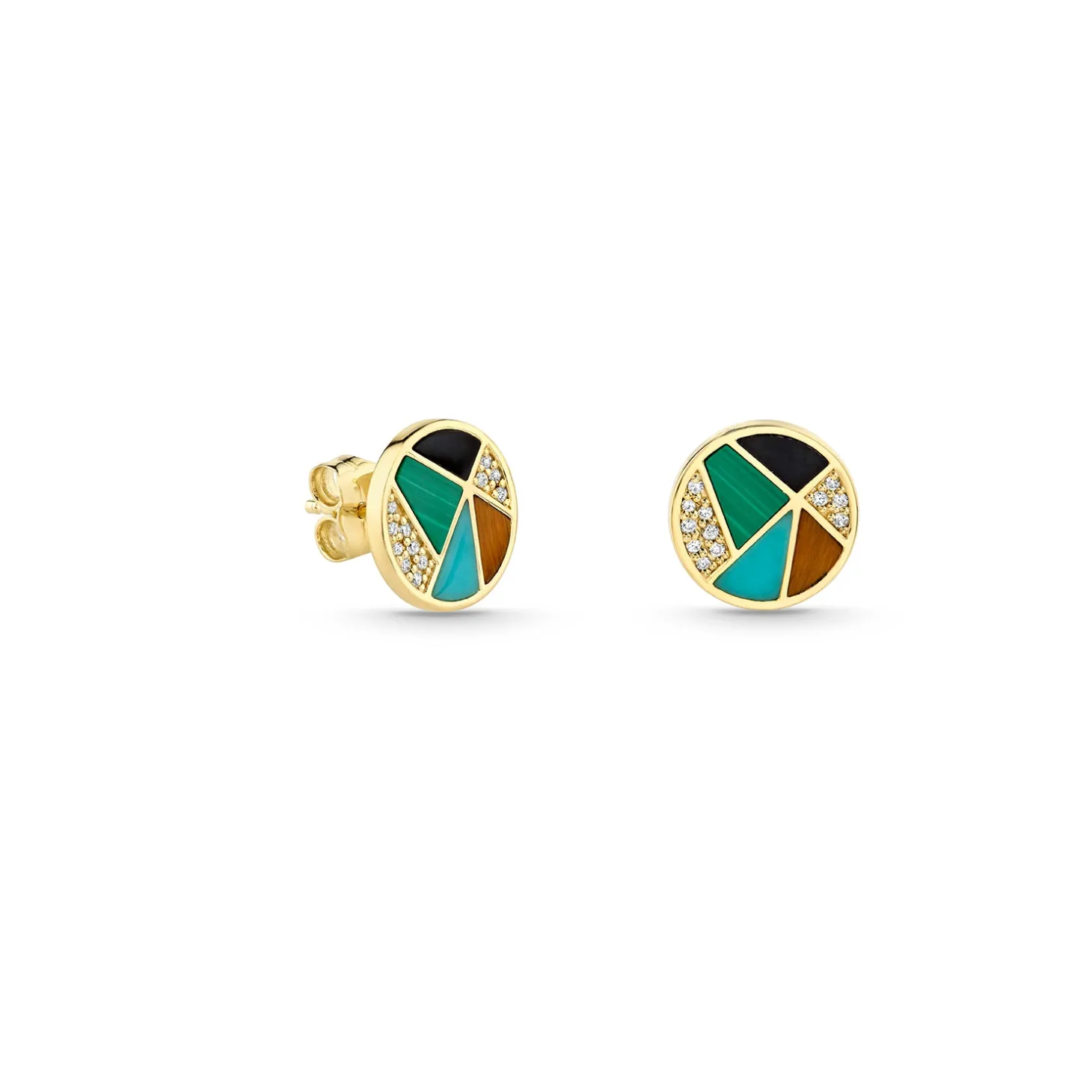 Gold & Diamond Mosaic Disc Stud