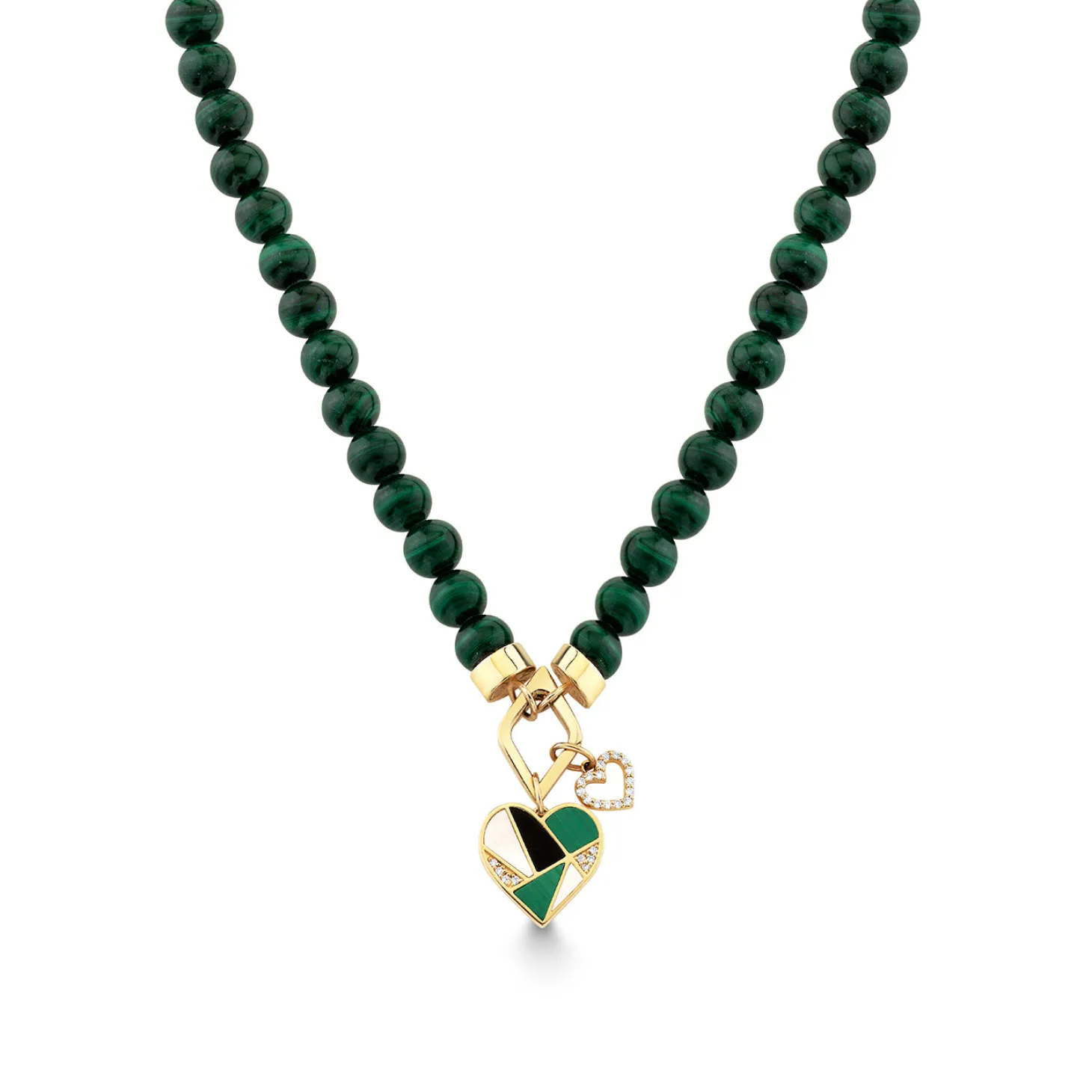 Gold & Diamond Mosaic Heart Malachite Necklace