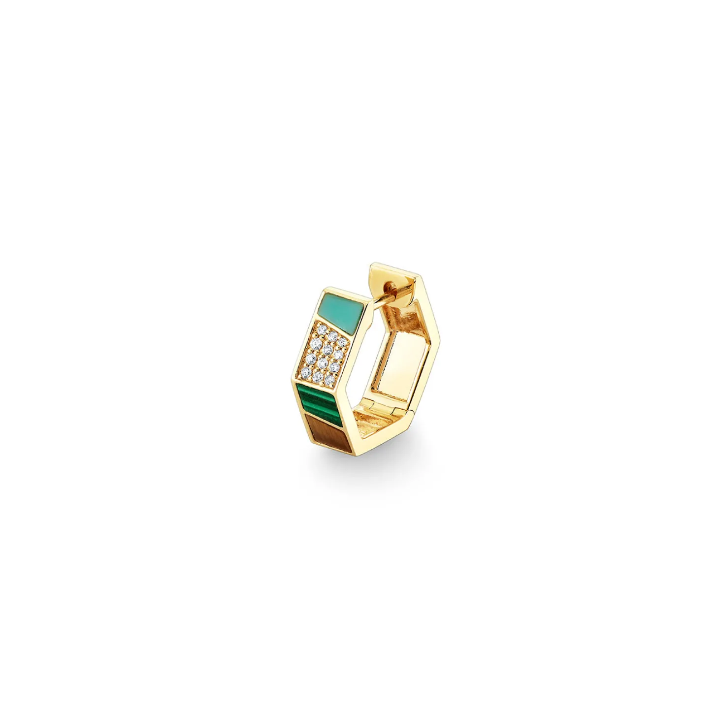 Gold & Diamond Mosaic Hexagon Huggie
