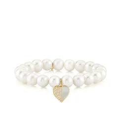 Gold & Diamond Mother of Pearl Heart on Pearls