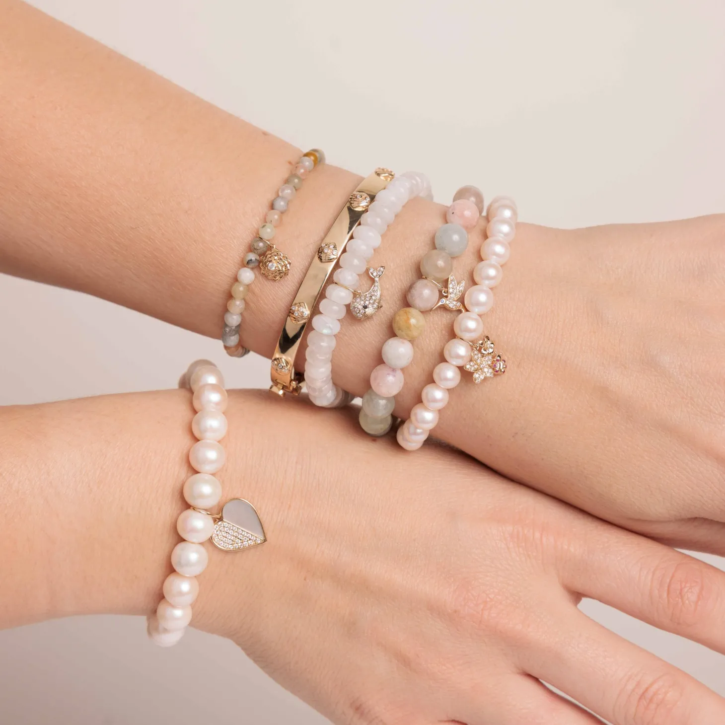 Gold & Diamond Mother of Pearl Heart on Pearls