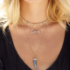 Gold & Diamond Multi Bezel Eye Charm Necklace on African Opal