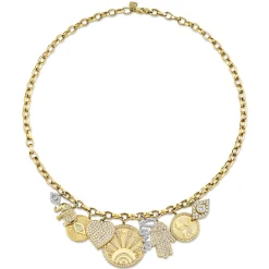 Gold & Diamond Multi Charm Luck, Protection and Love Necklace