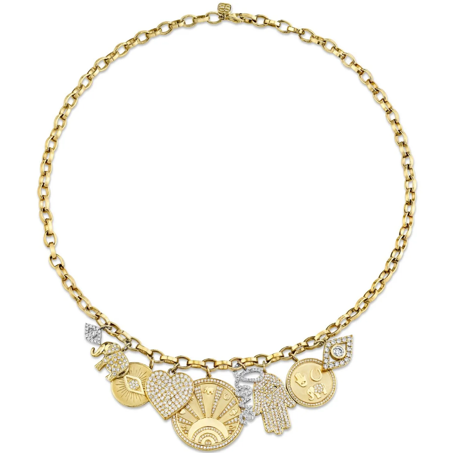 Gold & Diamond Multi Charm Luck, Protection and Love Necklace