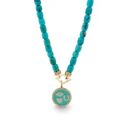 Gold & Diamond Multi Charm on Turquoise Necklace