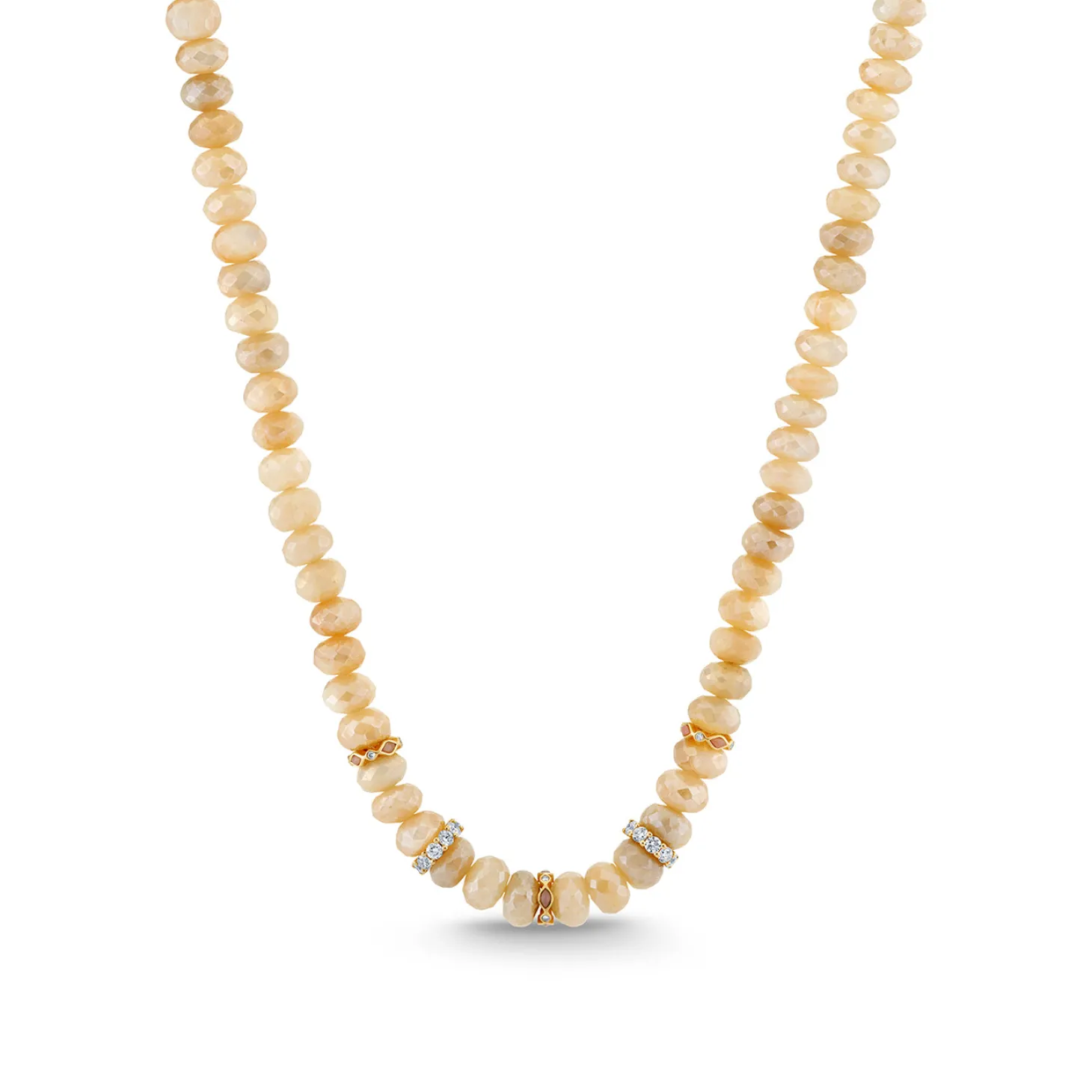 Gold & Diamond Multi Charm on Mystic Sand Moonstone Necklace