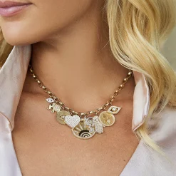 Gold & Diamond Multi Charm Luck, Protection and Love Necklace