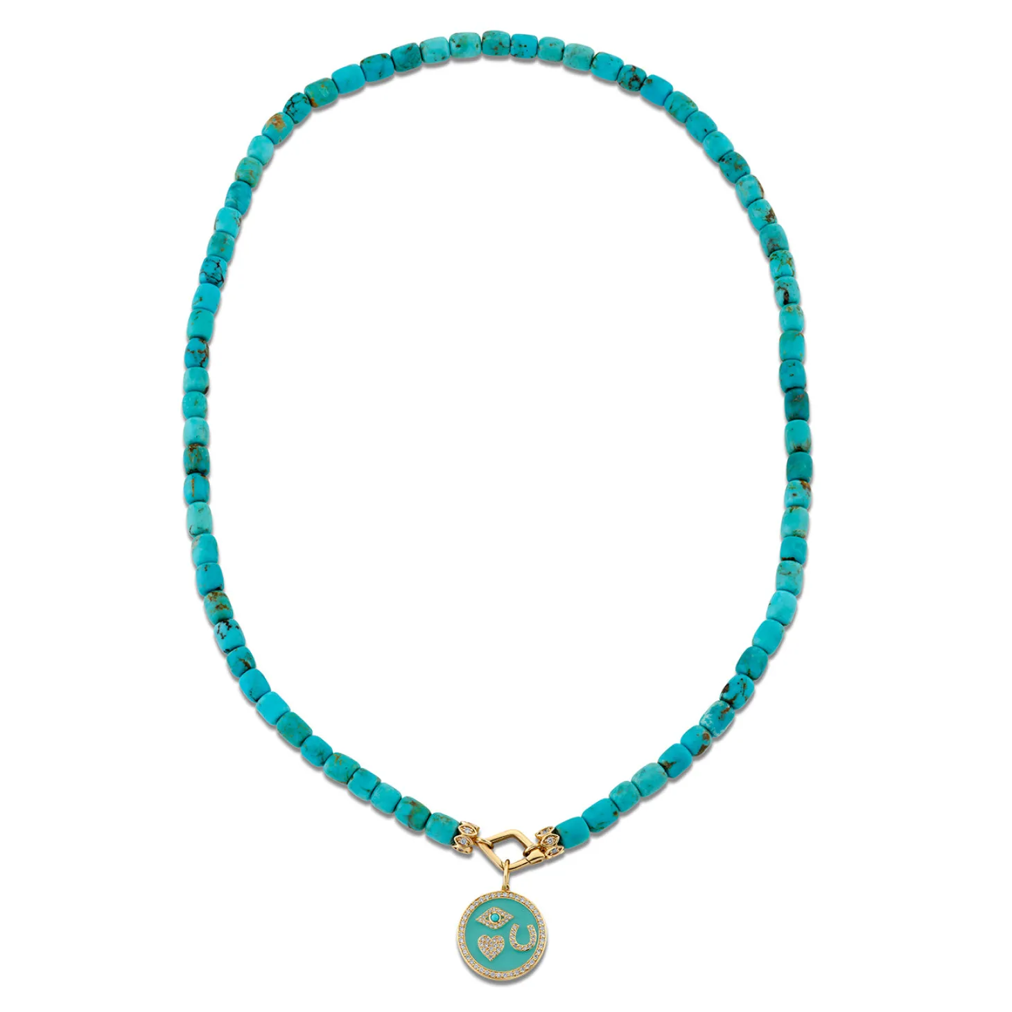 Gold & Diamond Multi Charm on Turquoise Necklace