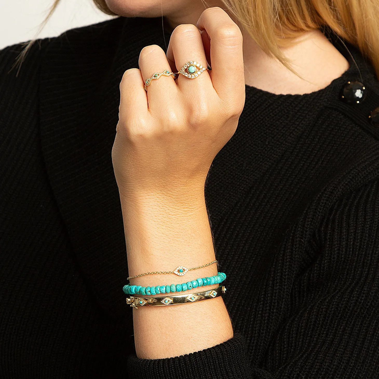 Gold & Diamond Multi Eye Bangle
