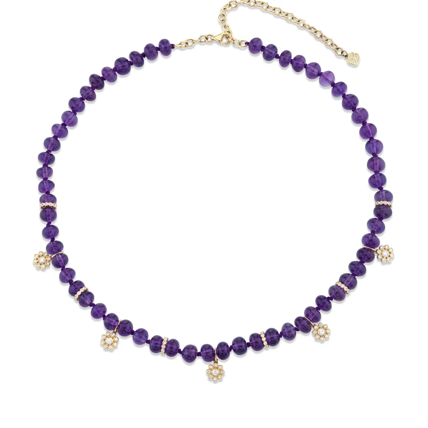 Gold & Diamond Multi Flowers & Rondelles Amethyst Necklace